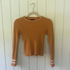 Forever 21 Yellow Form Fitting Ribbed Sweater with white stripes on the wrists